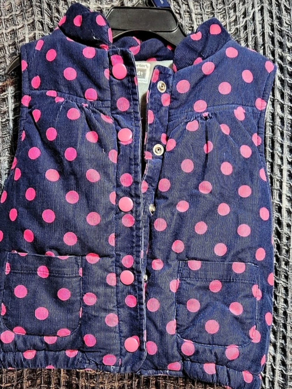 Carter's Girls Polka Dot Corduroy Puffer Vest Blue & Pink Size 4T